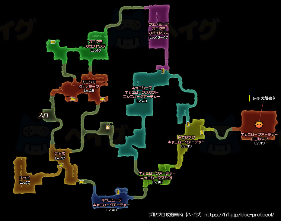 緋染めの樹林・モンスター分布図のマップ画像