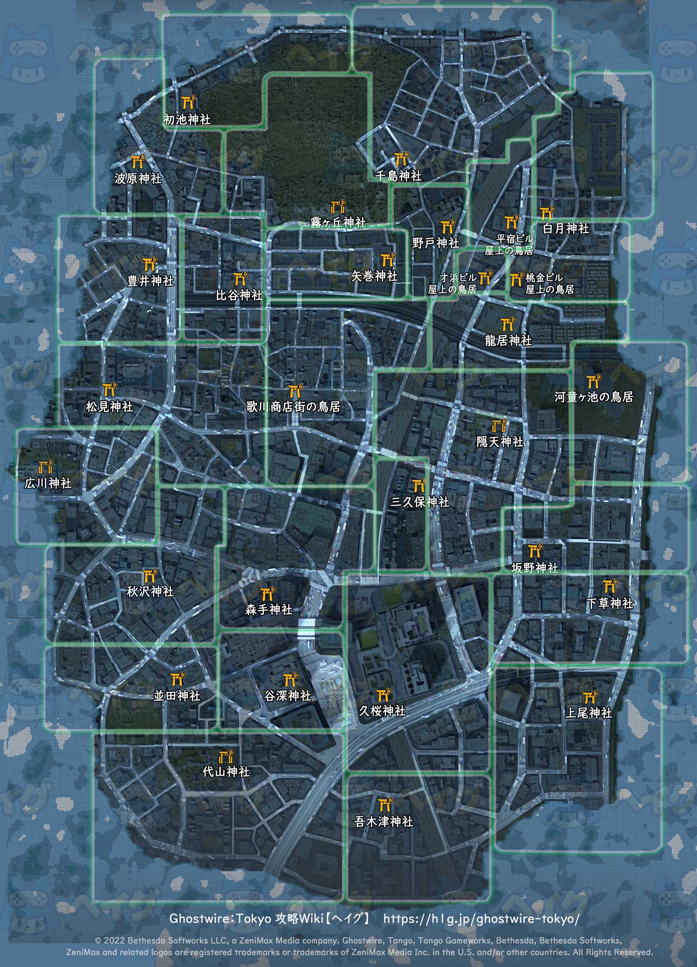 神社とエリアマップ